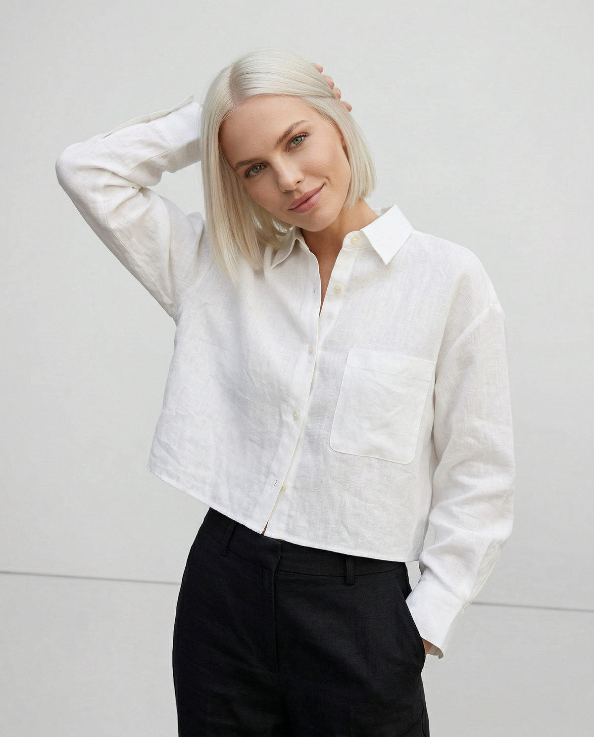 Jimena | Camisa de Lino Cropped Mujer Manga Larga Oversize