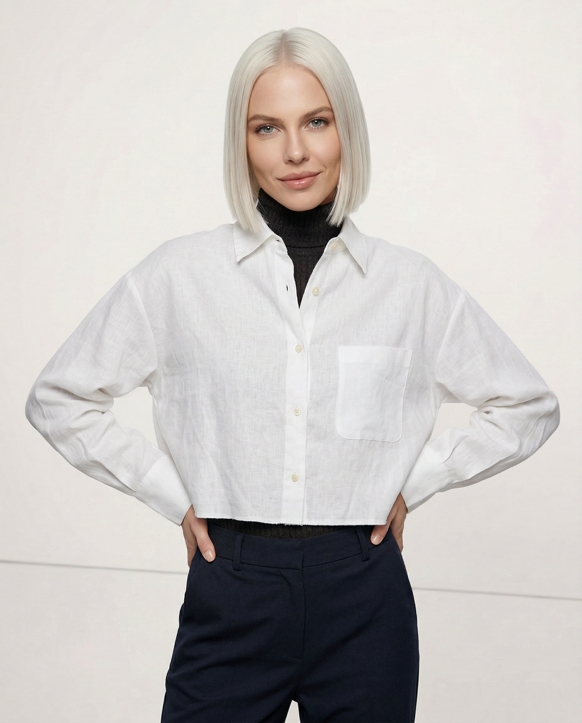 Jimena | Camisa de Lino Cropped Mujer Manga Larga Oversize