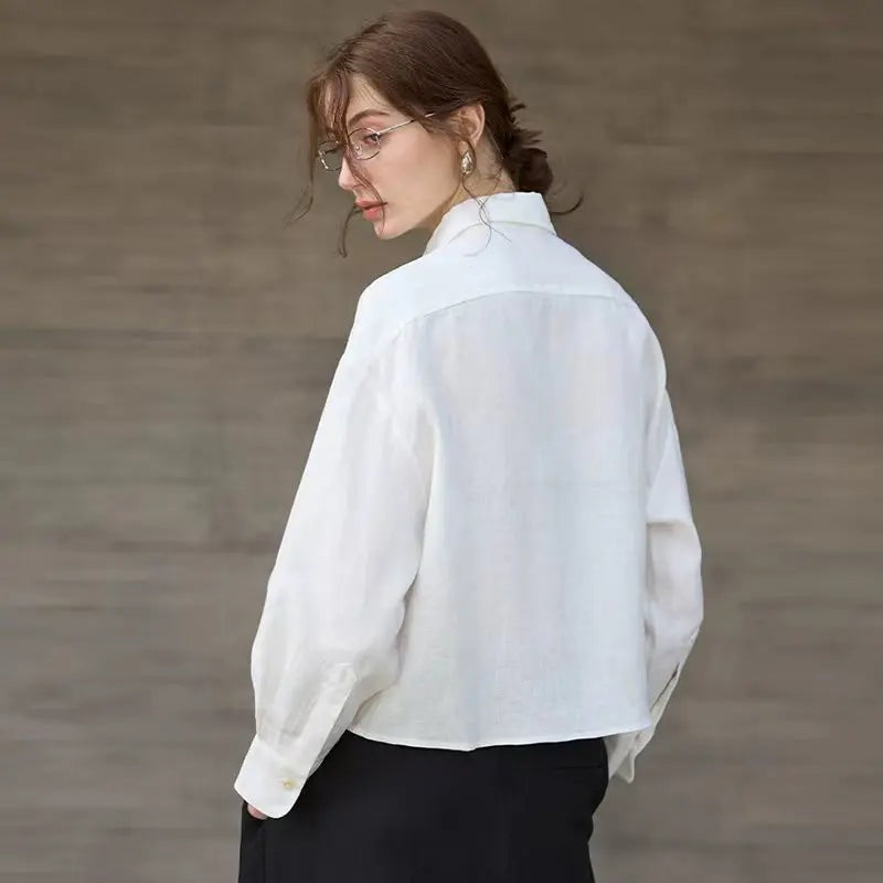 Jimena | Camisa de Lino Cropped Mujer Manga Larga Oversize