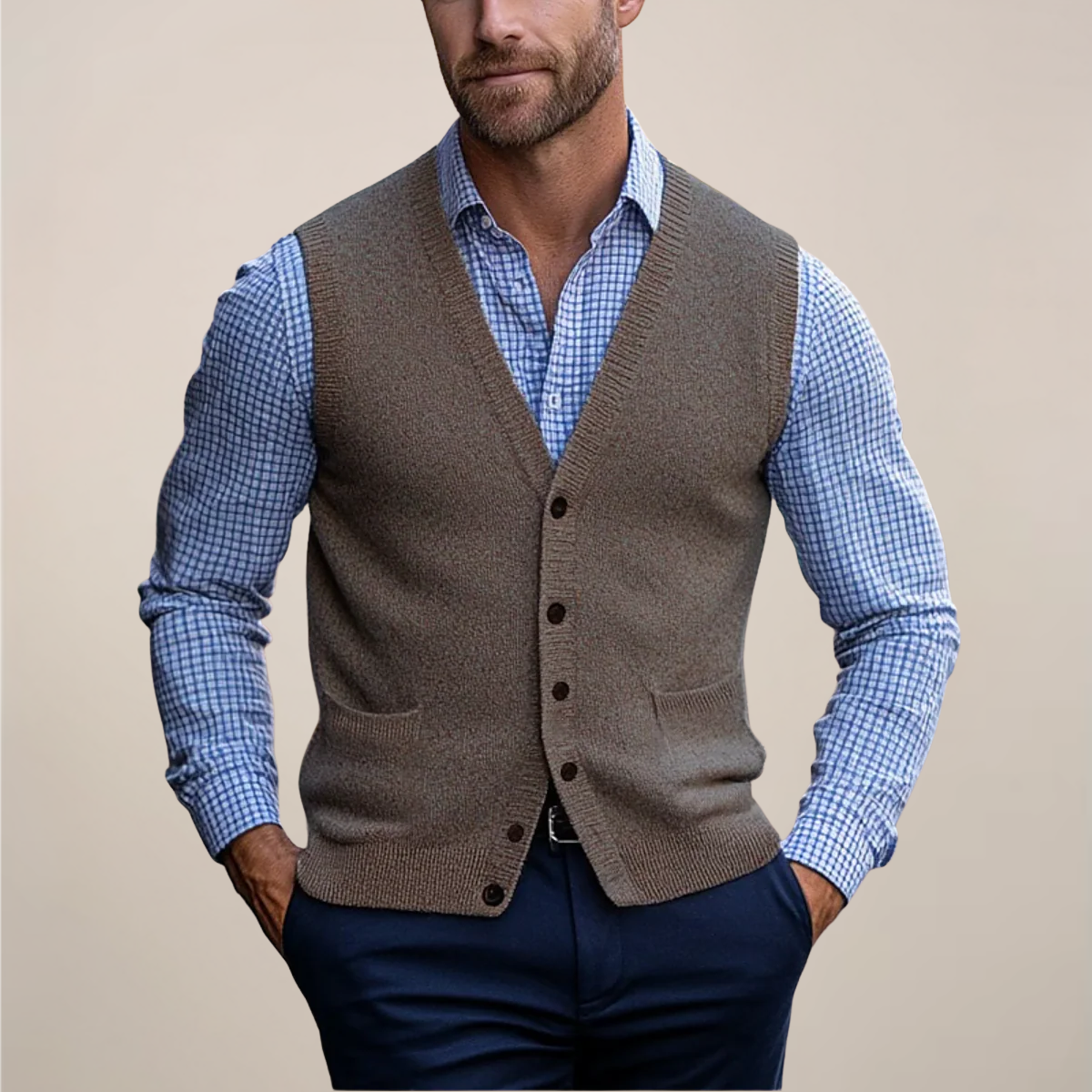 Nuvara | Koldo | Gilet de Punto con Botones Hombre Cuello V Bolsillos