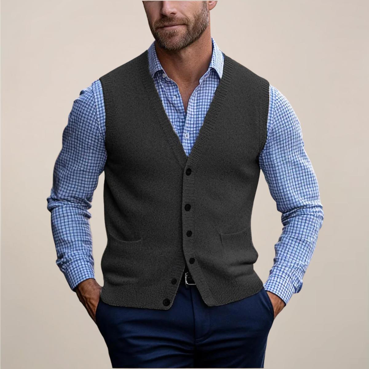 Nuvara | Koldo | Gilet de Punto con Botones Hombre Cuello V Bolsillos