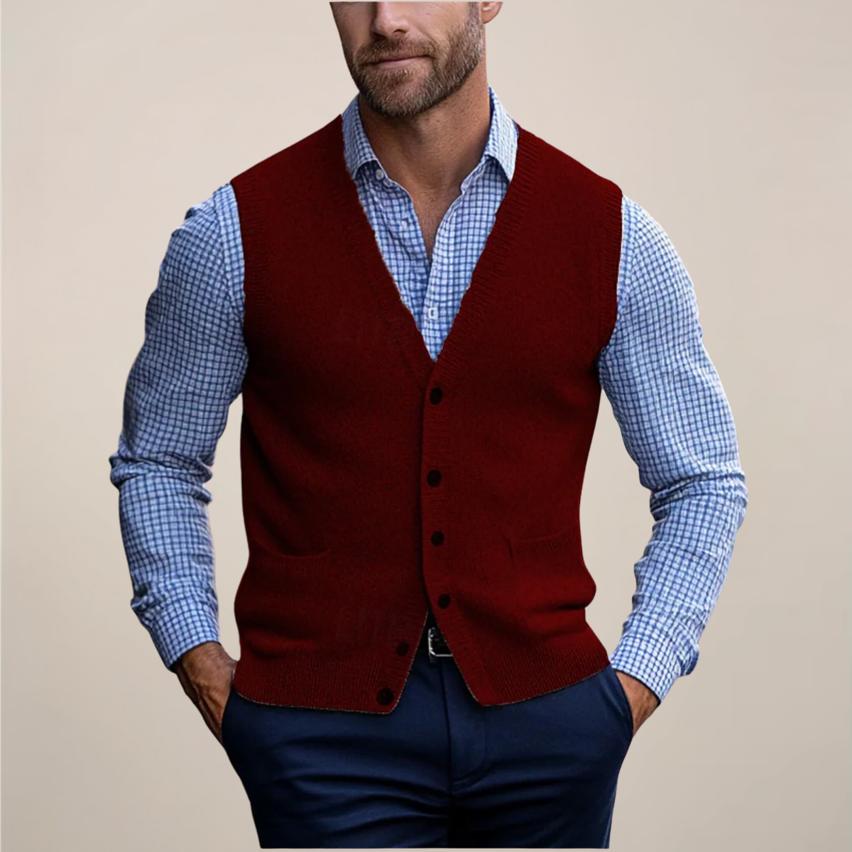 Nuvara | Koldo | Gilet de Punto con Botones Hombre Cuello V Bolsillos