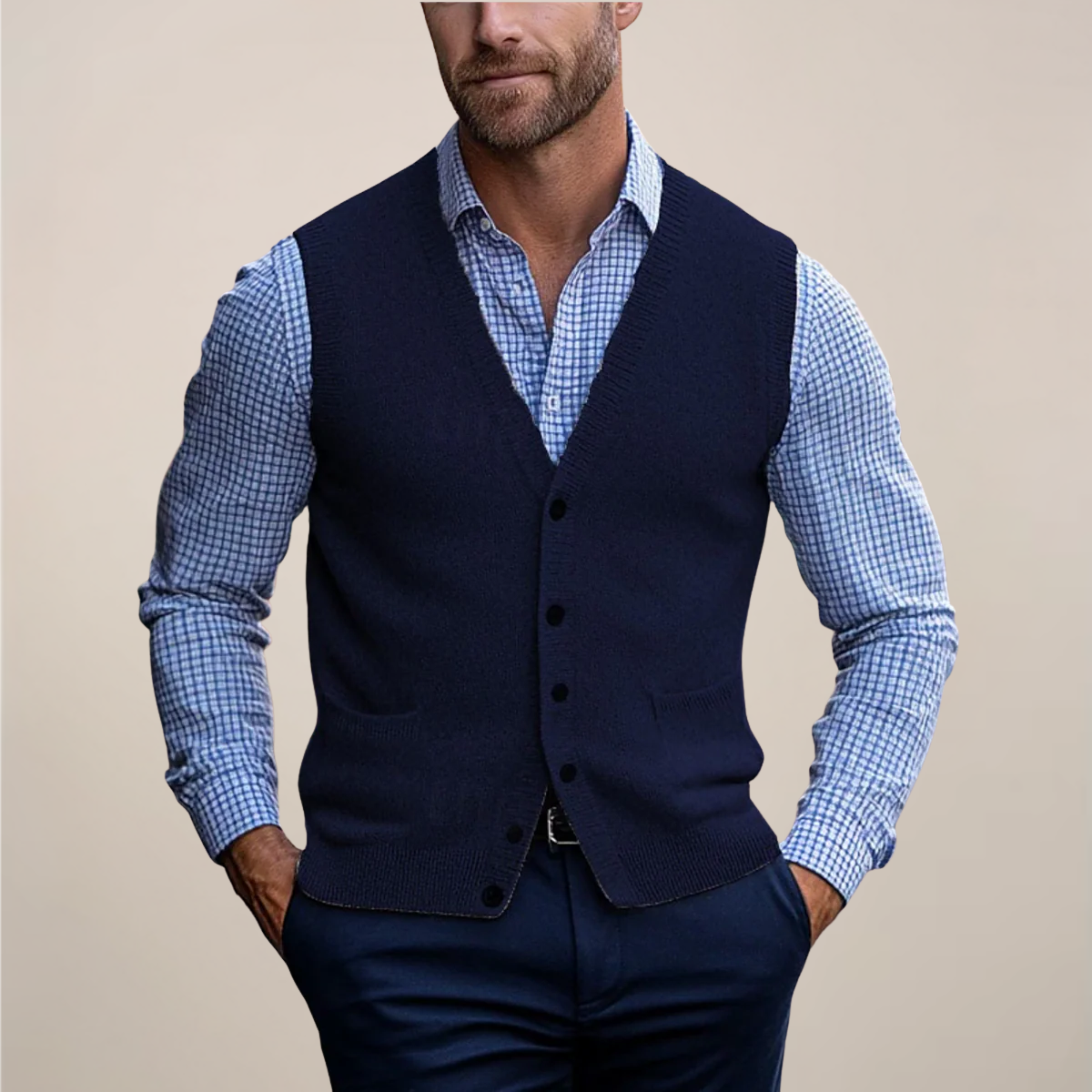 Nuvara | Koldo | Gilet de Punto con Botones Hombre Cuello V Bolsillos