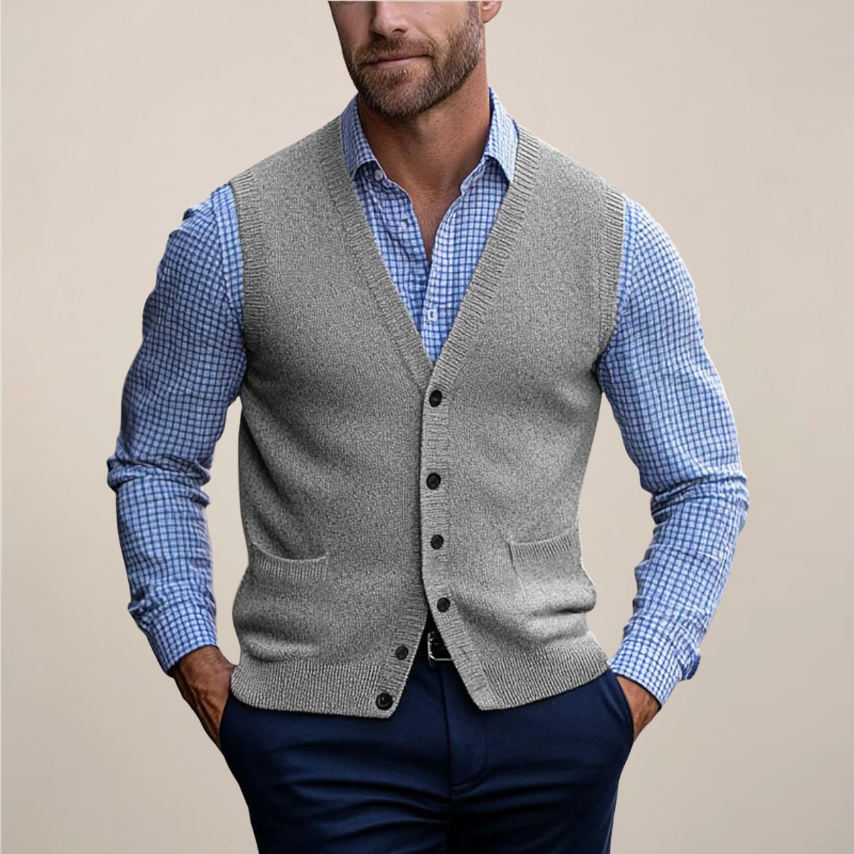 Nuvara | Koldo | Gilet de Punto con Botones Hombre Cuello V Bolsillos