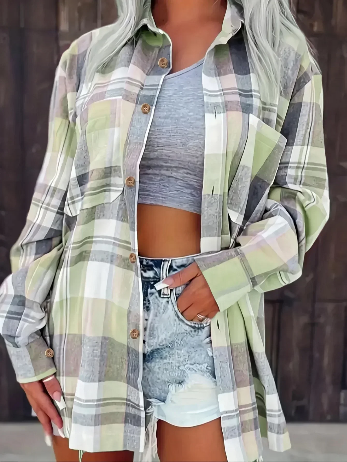Laia | Camisa de Cuadros Oversize Mujer Manga Larga Bolsillo