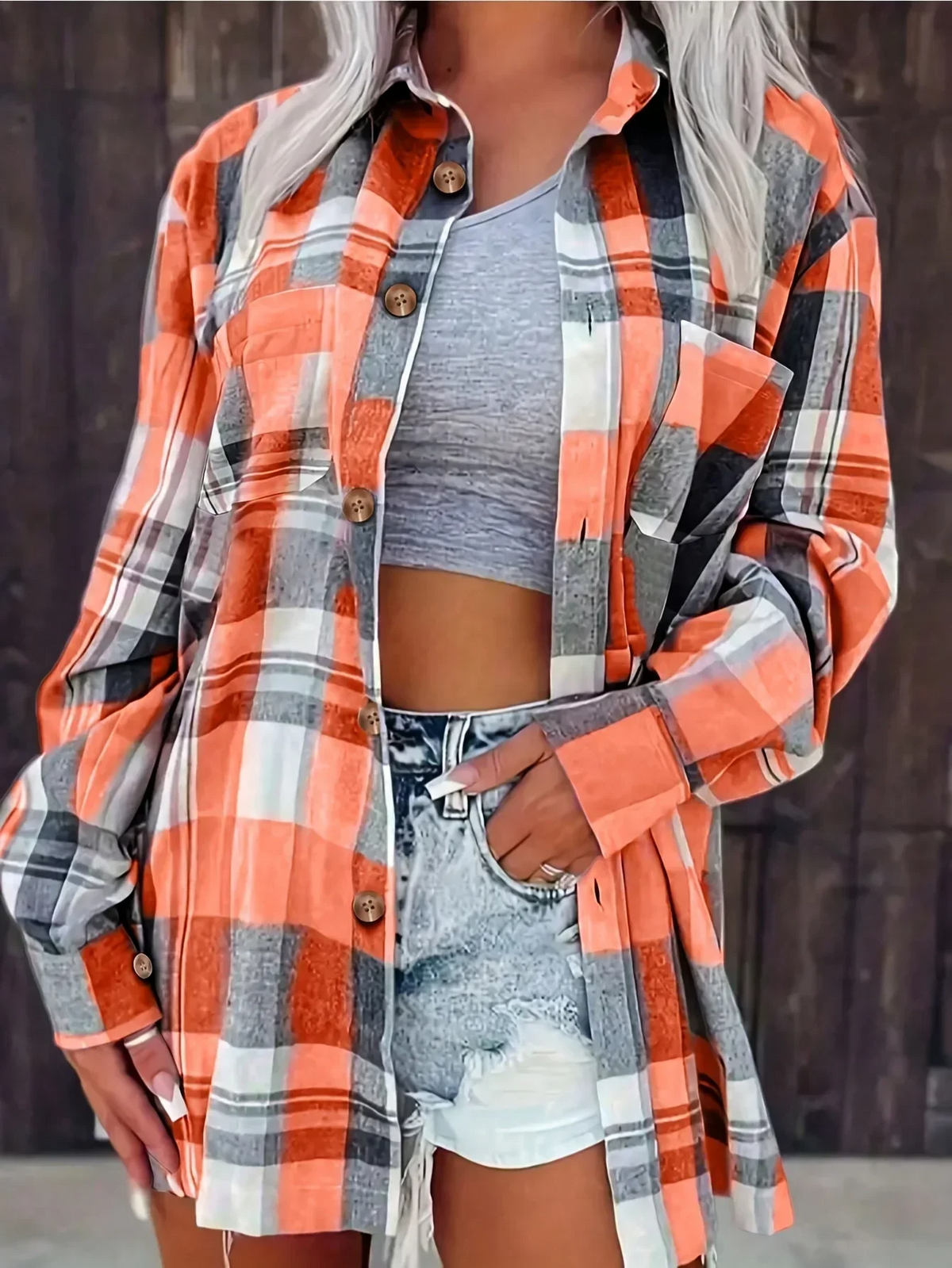Laia | Camisa de Cuadros Oversize Mujer Manga Larga Bolsillo