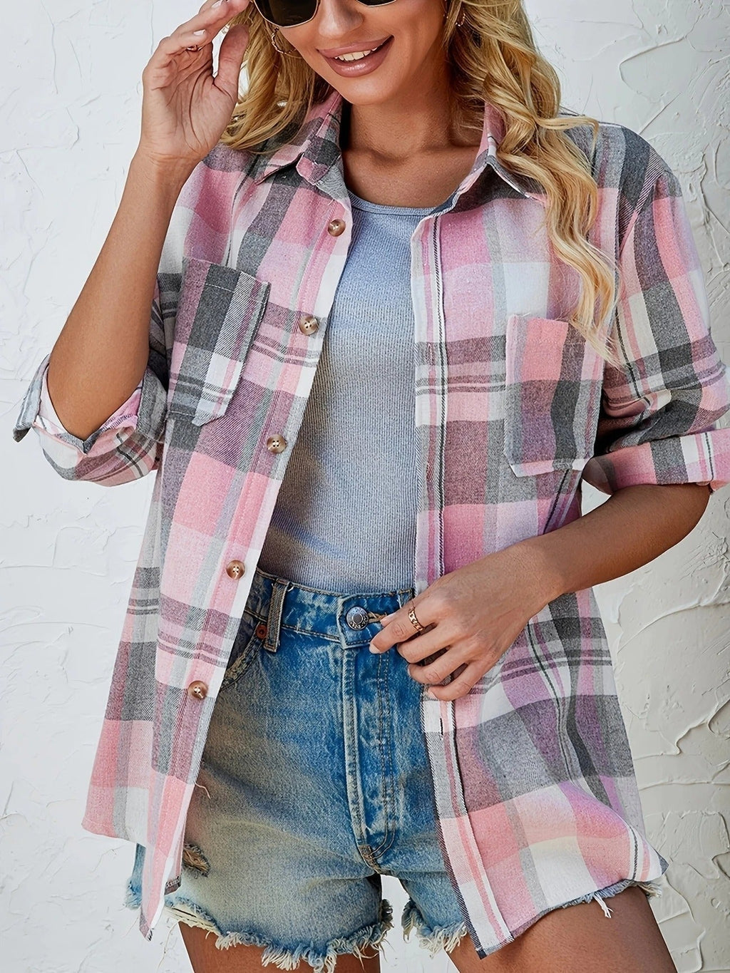 Laia | Camisa de Cuadros Oversize Mujer Manga Larga Bolsillo