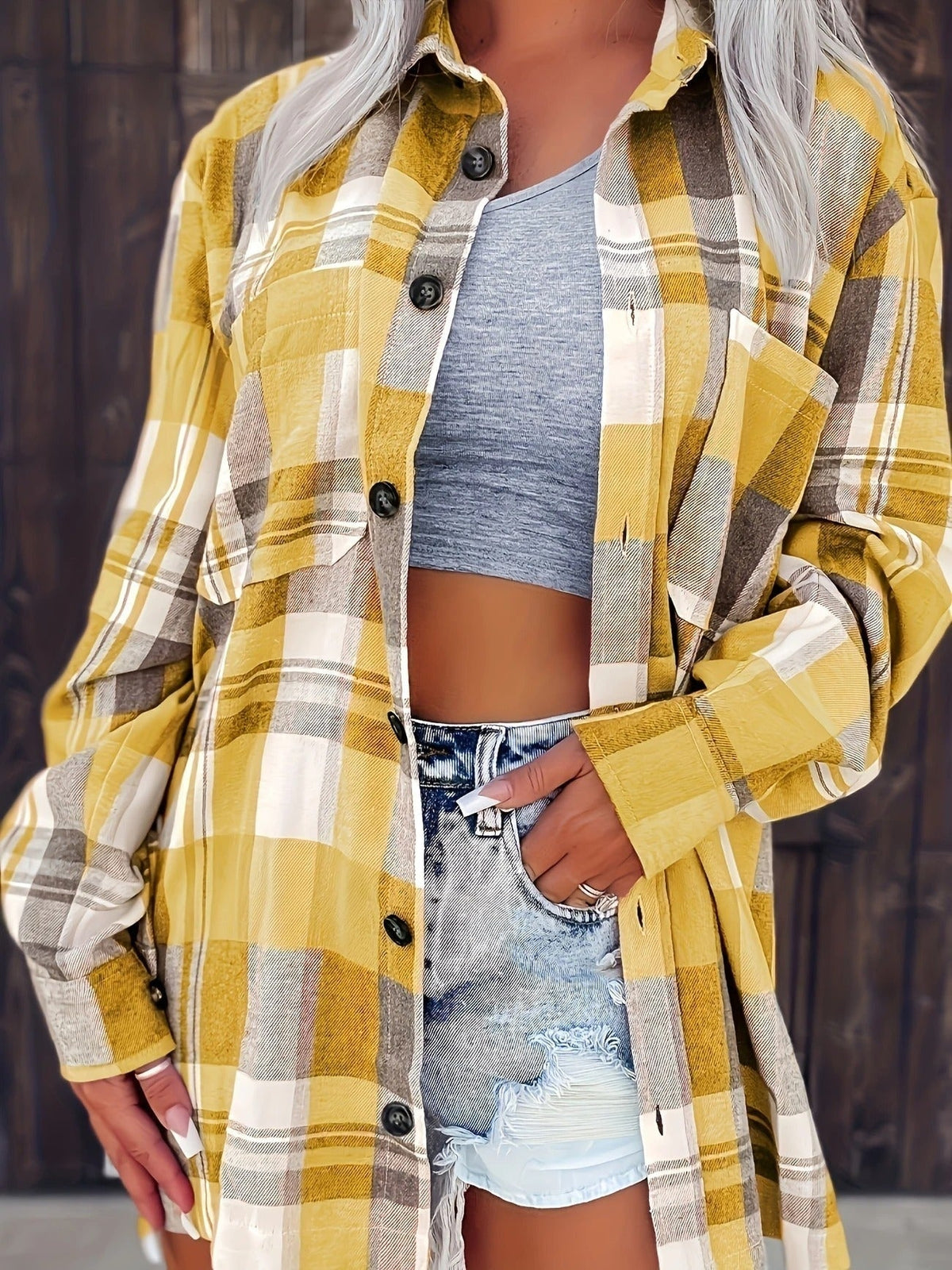 Laia | Camisa de Cuadros Oversize Mujer Manga Larga Bolsillo