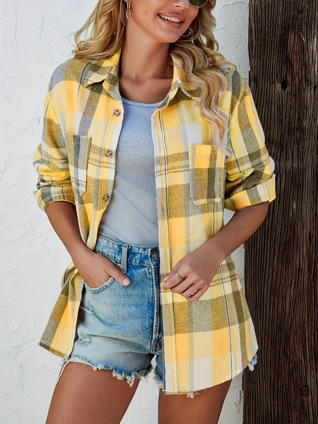Laia | Camisa de Cuadros Oversize Mujer Manga Larga Bolsillo