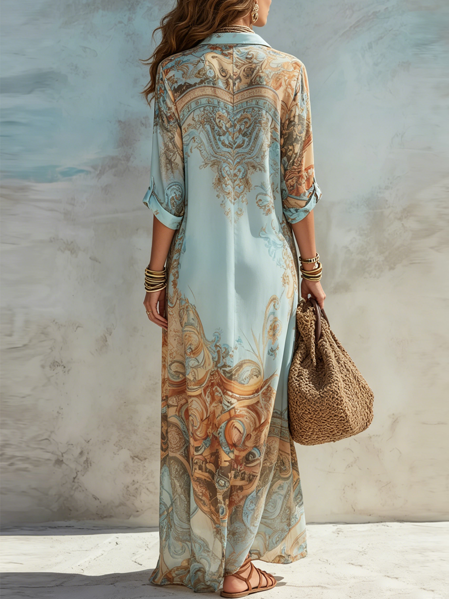 Nuvara | Laia | Vestido Camisero Largo Estampado Mujer Manga Larga