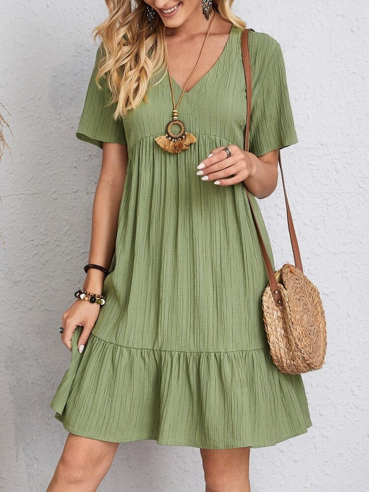 Nuvara | Laia | Vestido Corto con Volantes Mujer Escote V Manga Corta