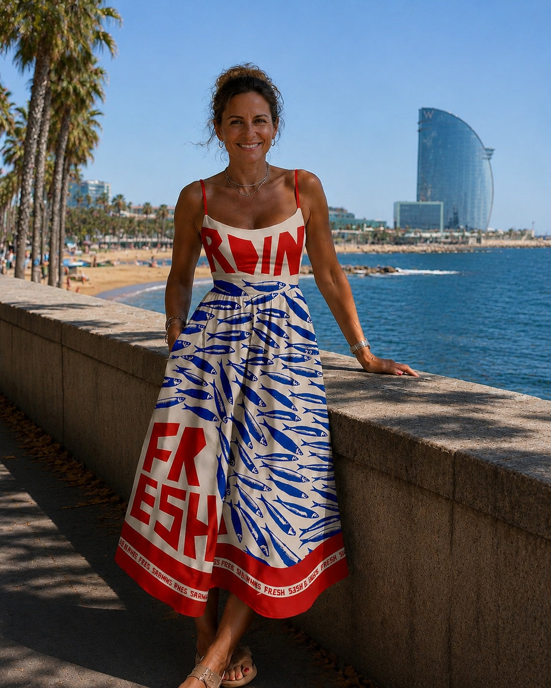Nuvara | Laia | Vestido Midi Estampado con Tirantes Mujer Falda Vuelo