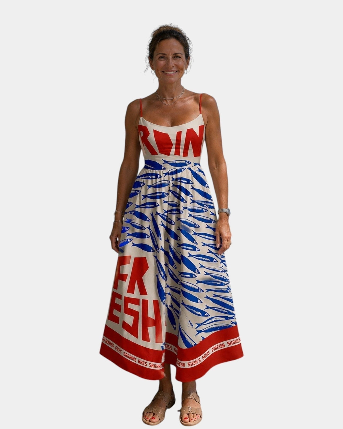 Nuvara | Laia | Vestido Midi Estampado con Tirantes Mujer Falda Vuelo