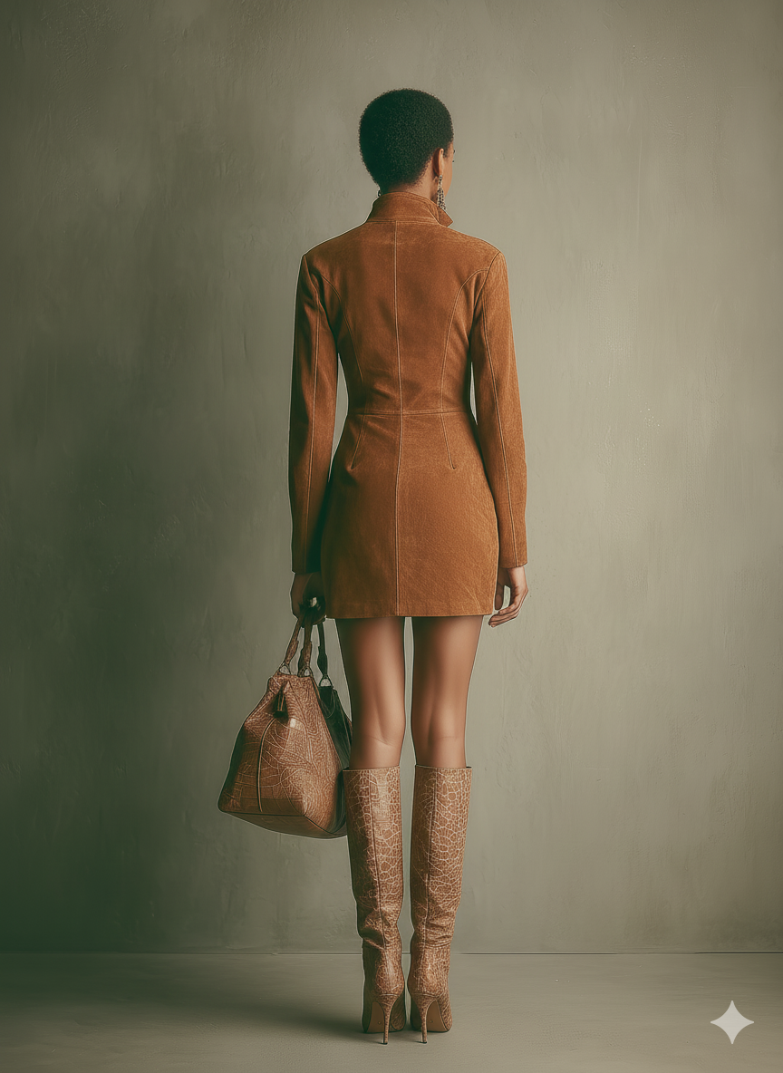 Nuvara | Leire | Vestido Corto de Cuero de Otoño Ajustado Mujer Cremallera Manga Larga