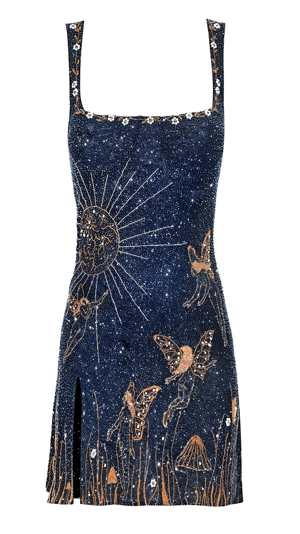 Nuvara | Leire | Vestido Corto de Fiesta Mujer Bordado Mariposas Escote Cuadrado