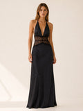 Nuvara | Leire | Vestido de Noche Largo Halter Encaje Mujer Escote V Espalda Descubierta