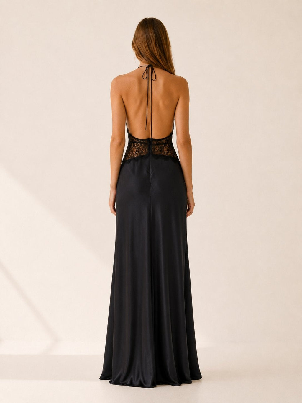 Nuvara | Leire | Vestido de Noche Largo Halter Encaje Mujer Escote V Espalda Descubierta