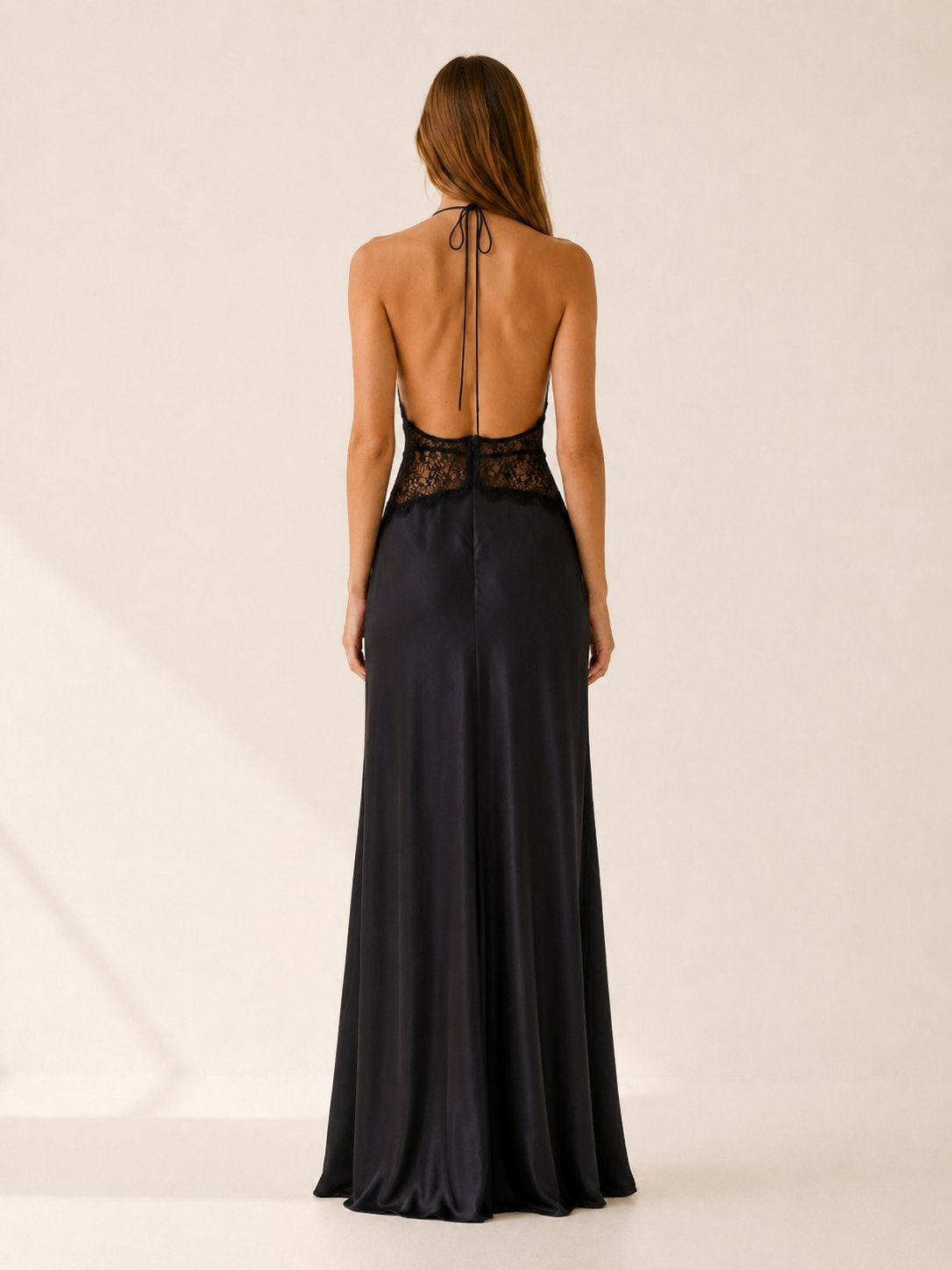 Nuvara | Leire | Vestido de Noche Largo Halter Encaje Mujer Escote V Espalda Descubierta