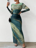Nuvara | Leticia | Vestido Largo Drapeado Mujer Manga Larga Cuello Redondo