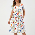 Nuvara | Lola | Vestido Floral Mujer Manga Corta Bolsillos Corte A