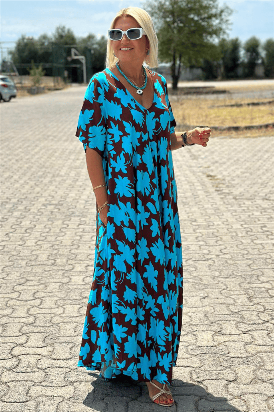 Nuvara | Lola | Vestido Largo Floral Mujer Escote V Manga Corta