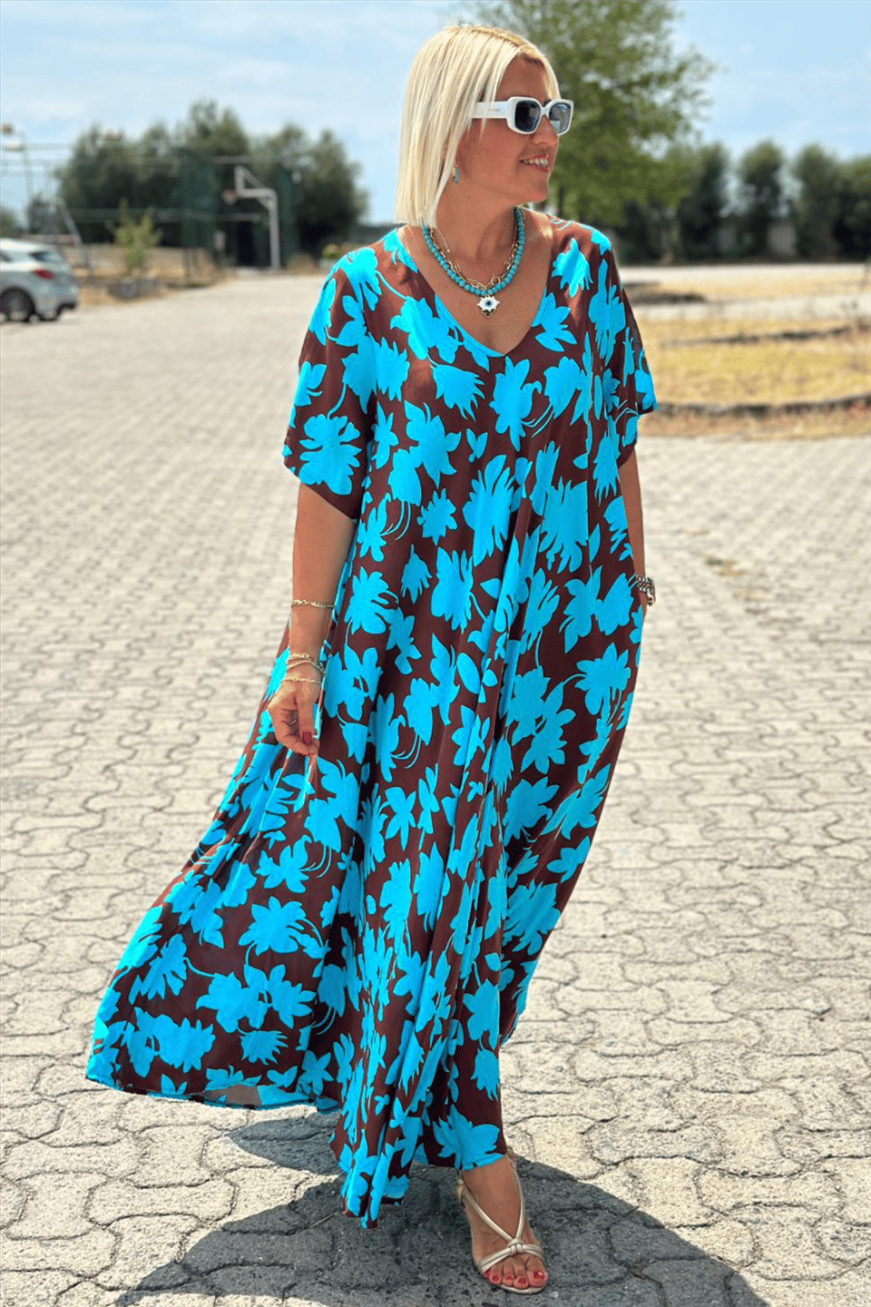 Nuvara | Lola | Vestido Largo Floral Mujer Escote V Manga Corta