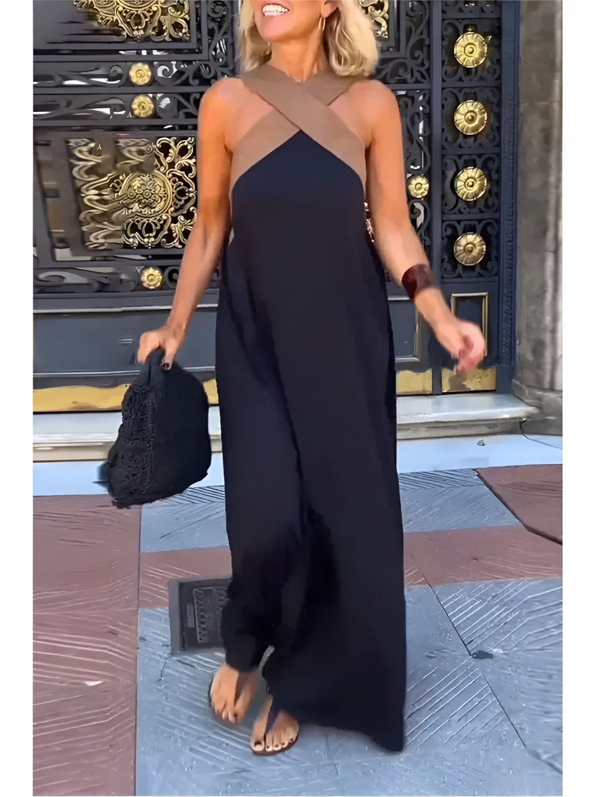 Nuvara | Macarena | Vestido Largo de Verano Cut Out Cruzado Mujer Cuello Alto