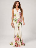 Nuvara | Macarena | Vestido Largo de Madrina Floral Mujer Escote V Sin Mangas