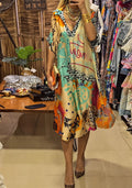 Nuvara | Macarena | Vestido Midi de Verano Mujer Estampado Oversize Escote V