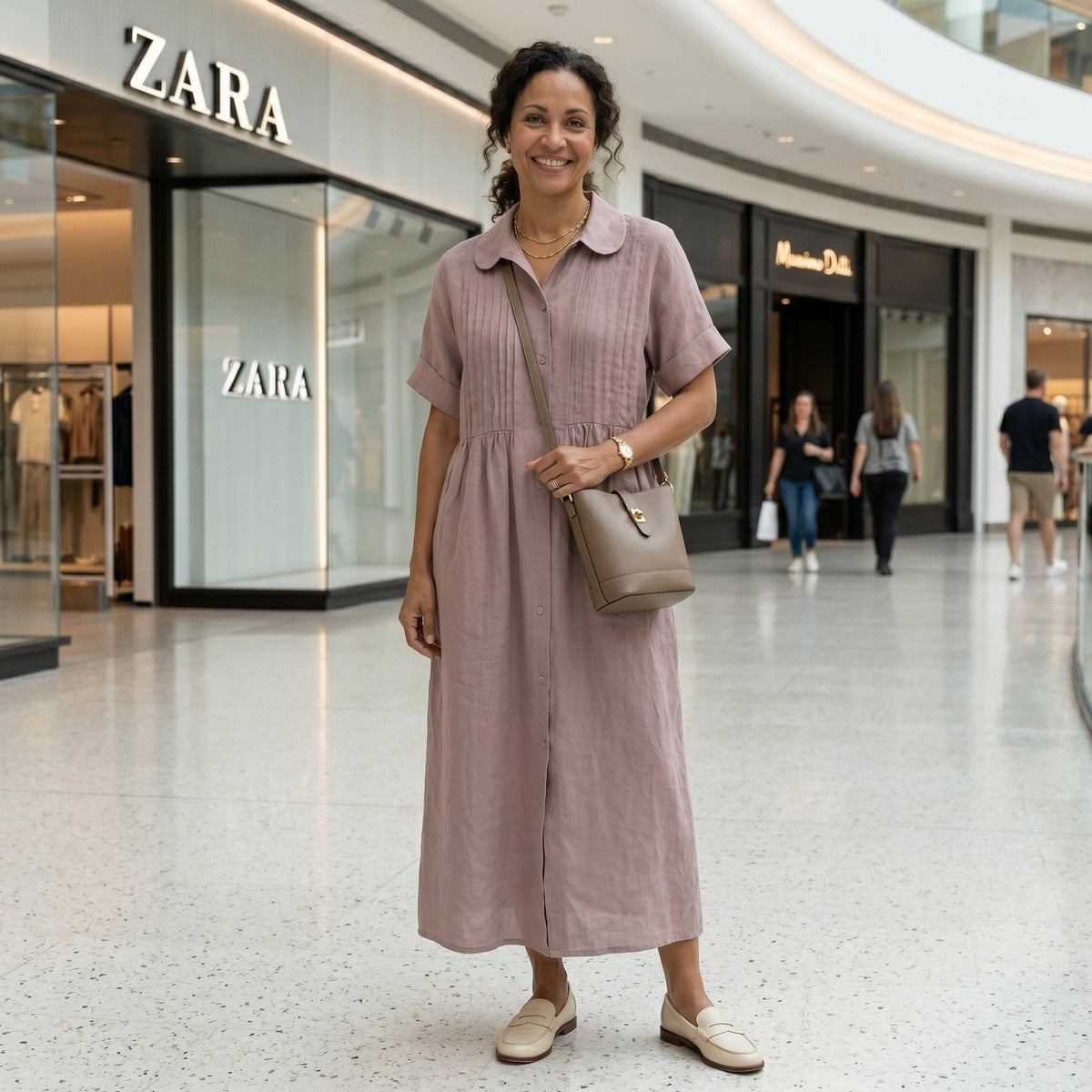 Nuvara | Margarita | Vestido Largo Camisero de Lino Mujer Pliegues Frontales