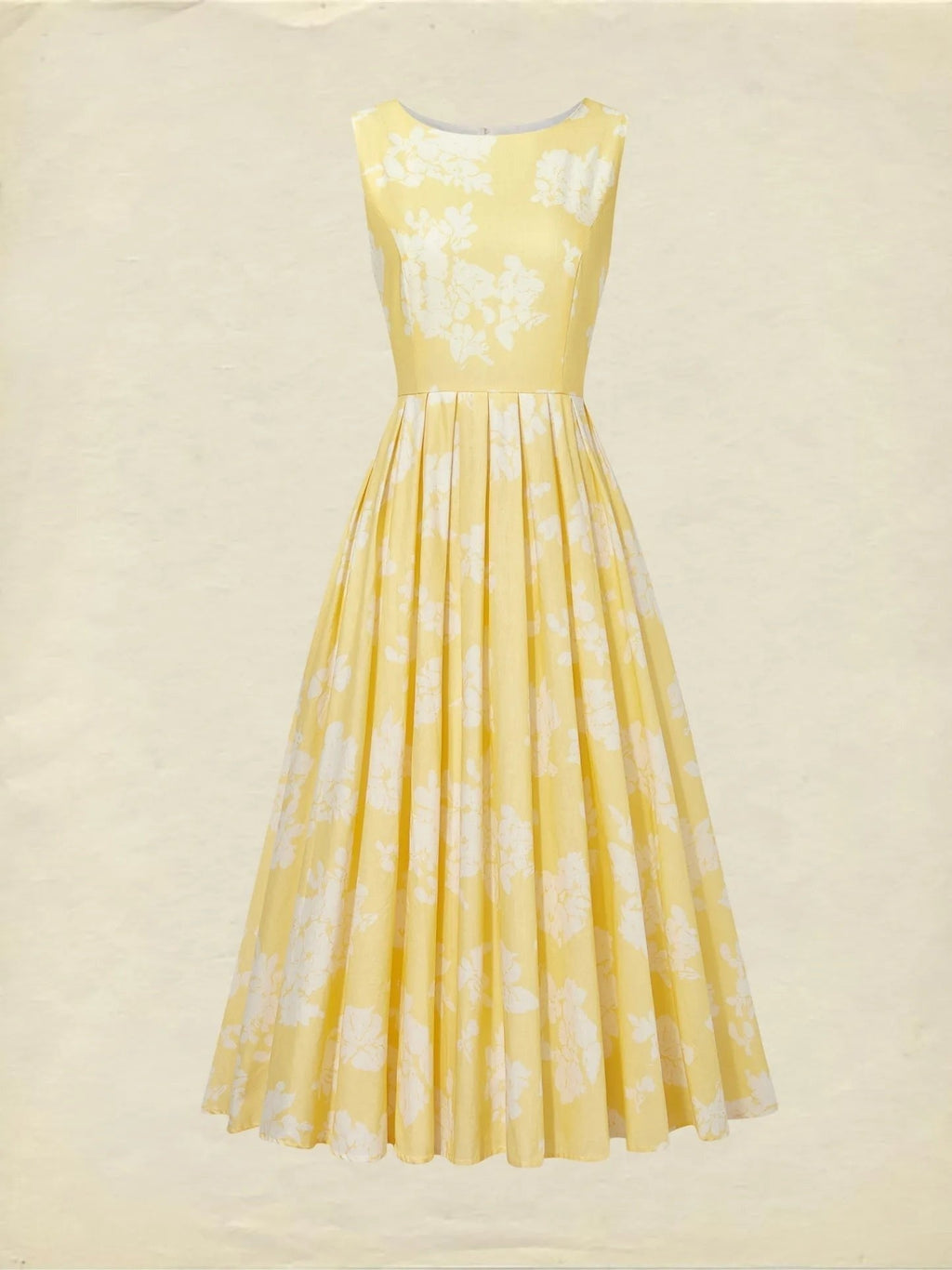 Nuvara | Marina | Vestido Midi Estampado Floral de Invitada Otoño Mujer Sin Mangas Plisado