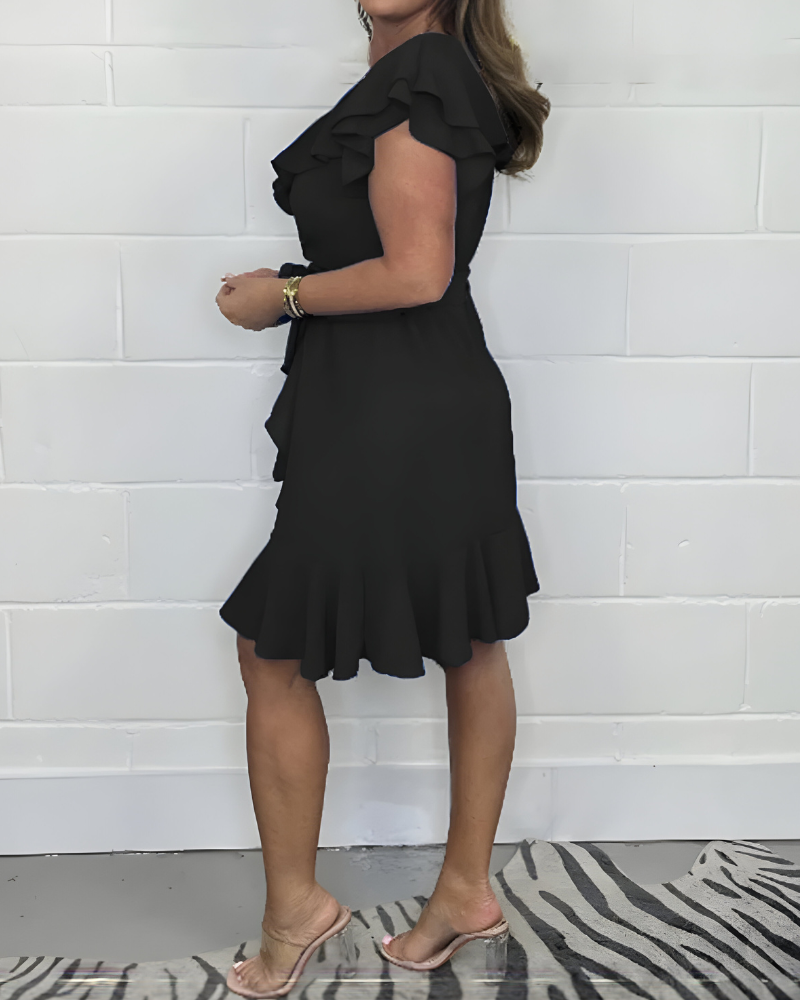 Nuvara | Marisol | Vestido Corto con Volantes Mujer Escote V Sin Mangas