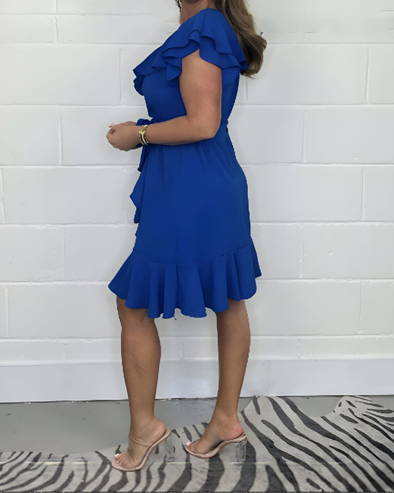 Nuvara | Marisol | Vestido Corto con Volantes Mujer Escote V Sin Mangas