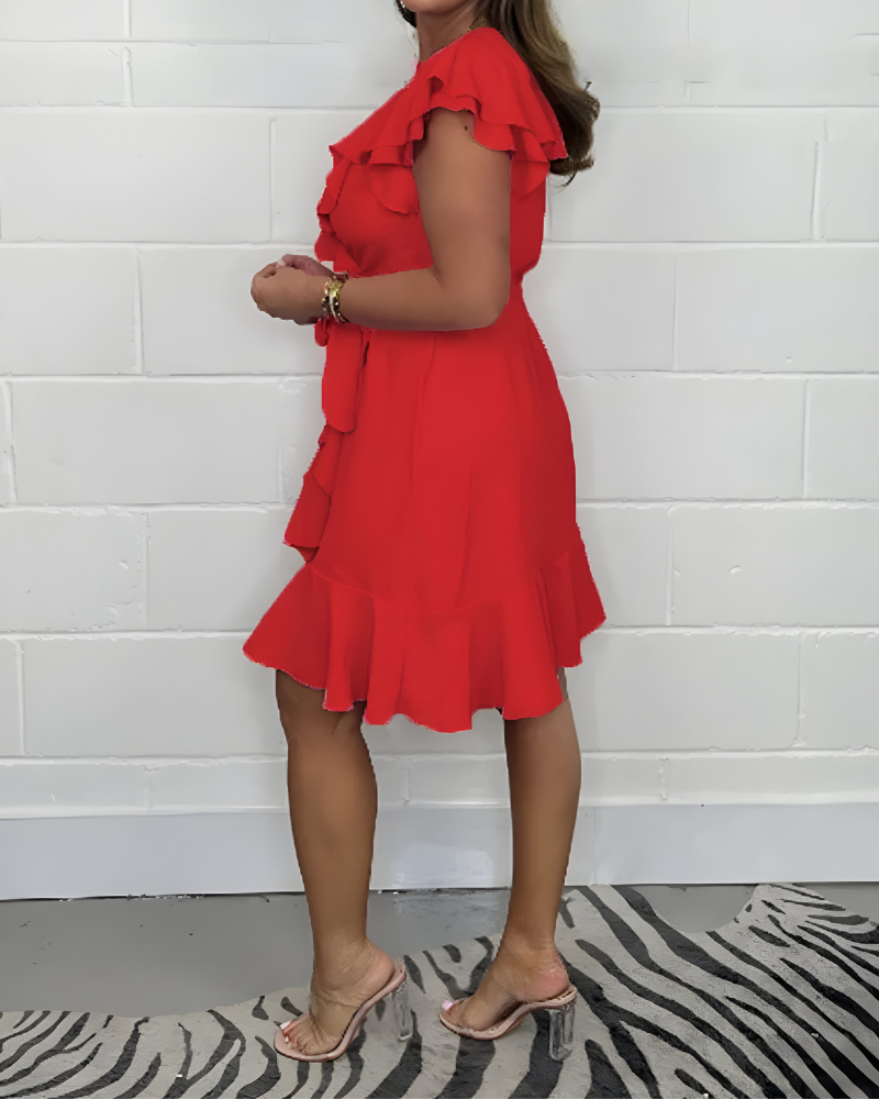 Nuvara | Marisol | Vestido Corto con Volantes Mujer Escote V Sin Mangas