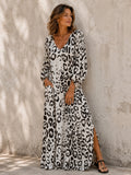 Nuvara | Marisol | Vestido Largo Elegante Estampado Animal Print Mujer Manga Larga