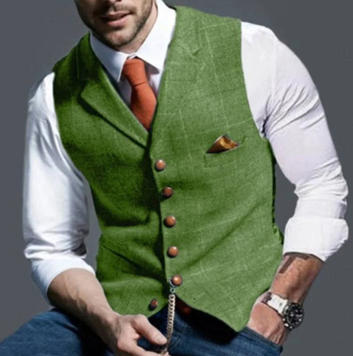 Nuvara | Mateo | Gilet Hombre Tweed Cuadros Botonadura Frontal