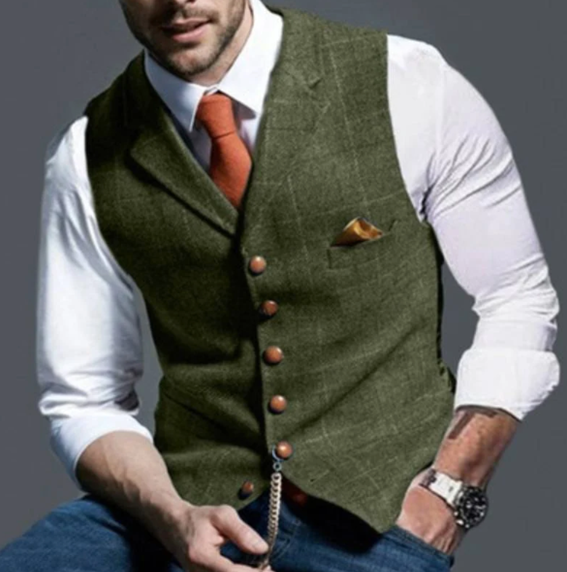 Nuvara | Mateo | Gilet Hombre Tweed Cuadros Botonadura Frontal