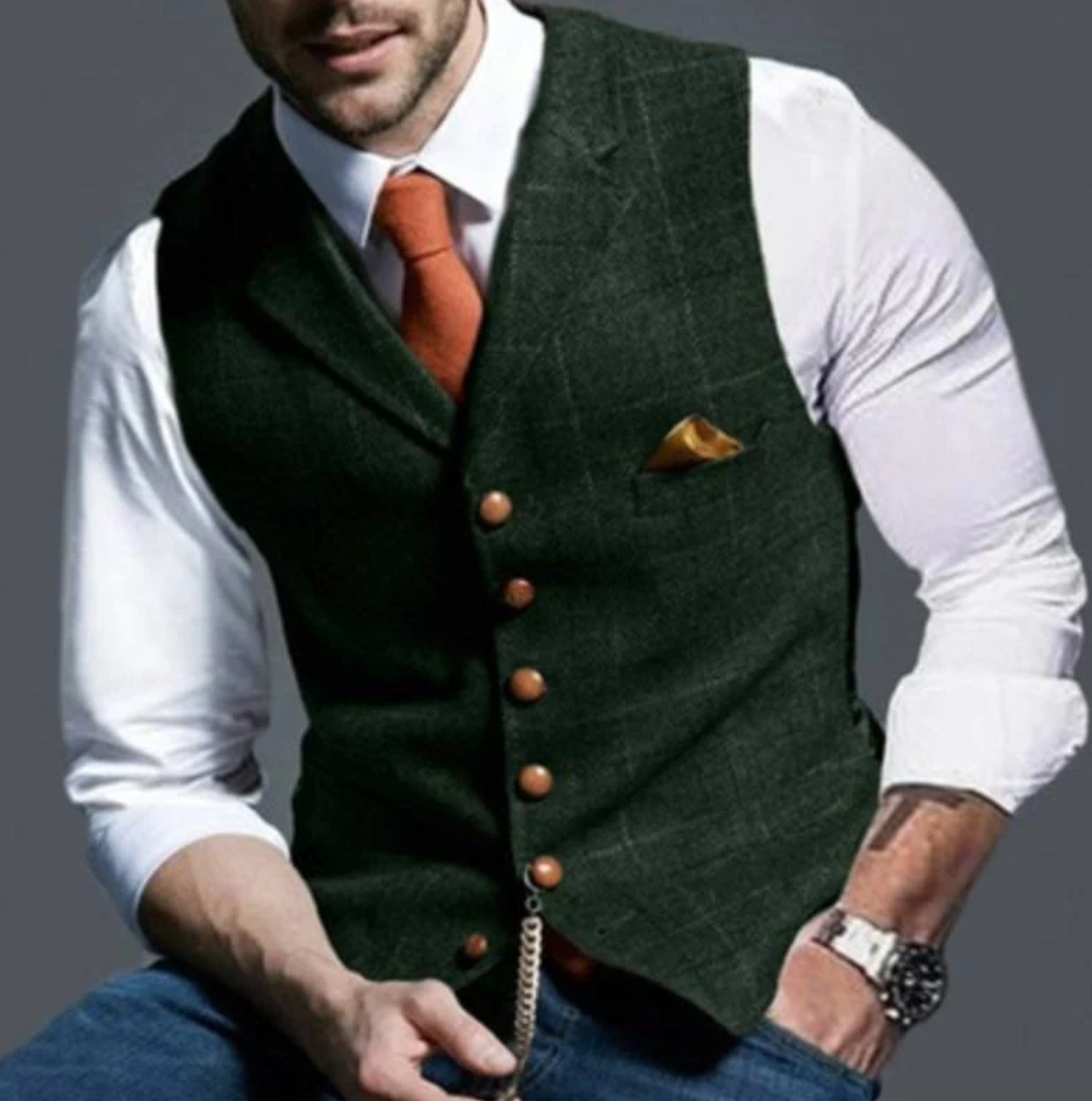 Nuvara | Mateo | Gilet Hombre Tweed Cuadros Botonadura Frontal