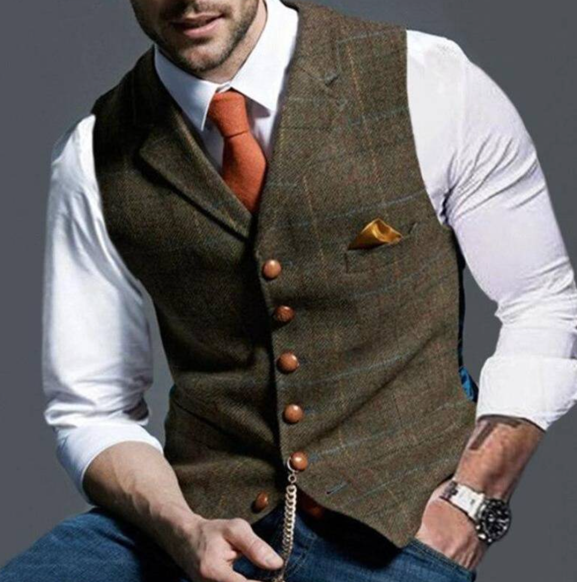 Nuvara | Mateo | Gilet Hombre Tweed Cuadros Botonadura Frontal