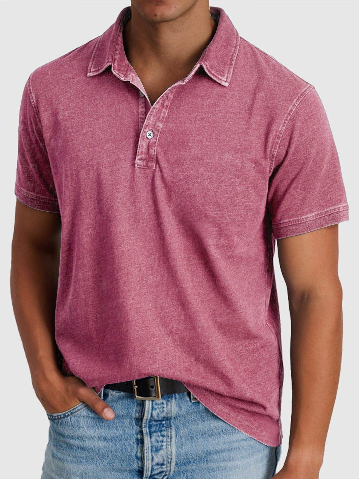 Mateo | Polo de Algodón Denim de Manga Corta Hombre Cuello Clásico