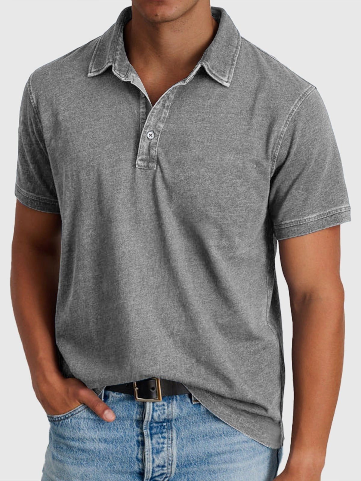 Mateo | Polo de Algodón Denim de Manga Corta Hombre Cuello Clásico