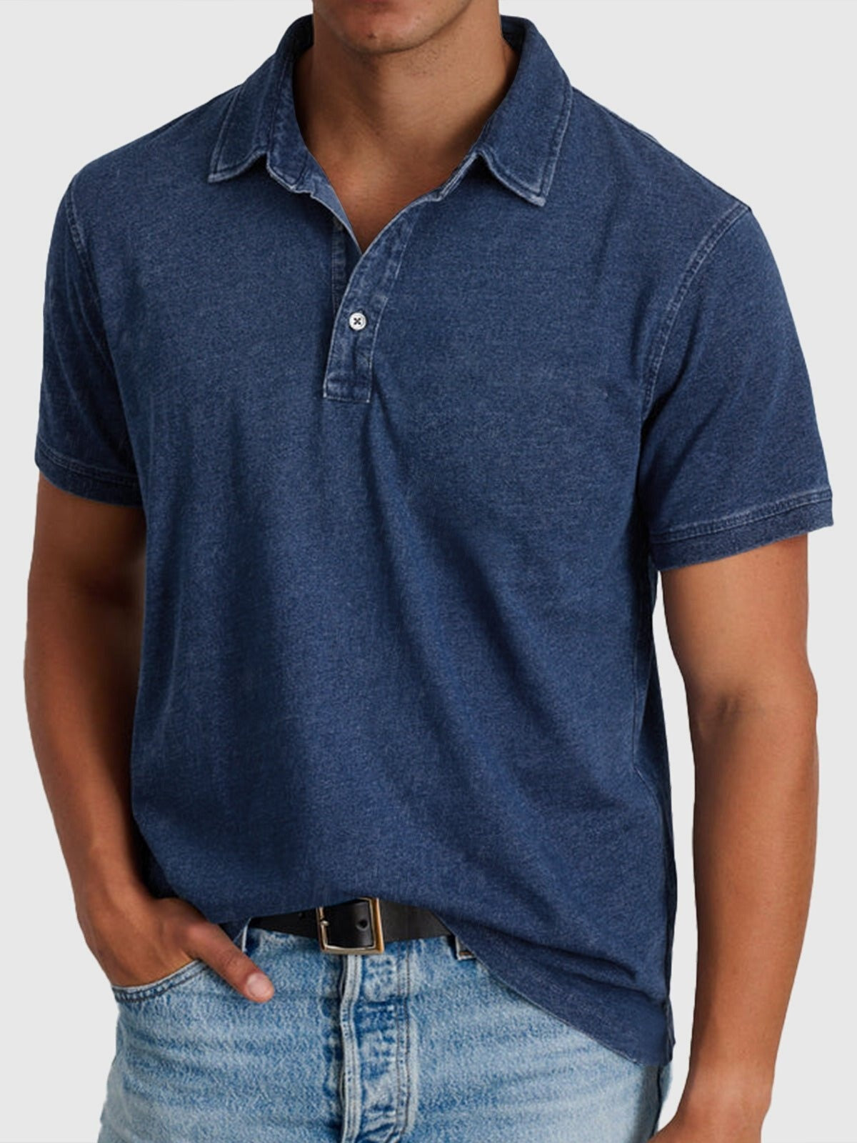 Mateo | Polo de Algodón Denim de Manga Corta Hombre Cuello Clásico