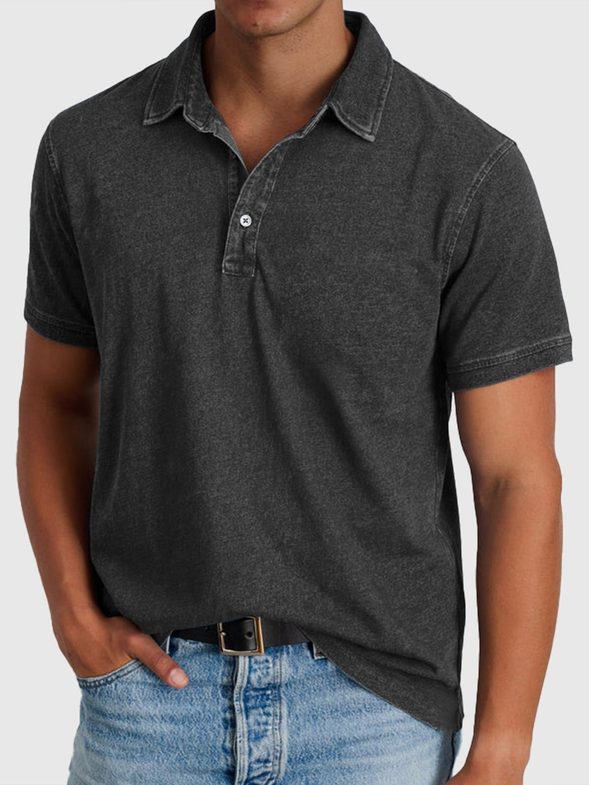 Mateo | Polo de Algodón Denim de Manga Corta Hombre Cuello Clásico