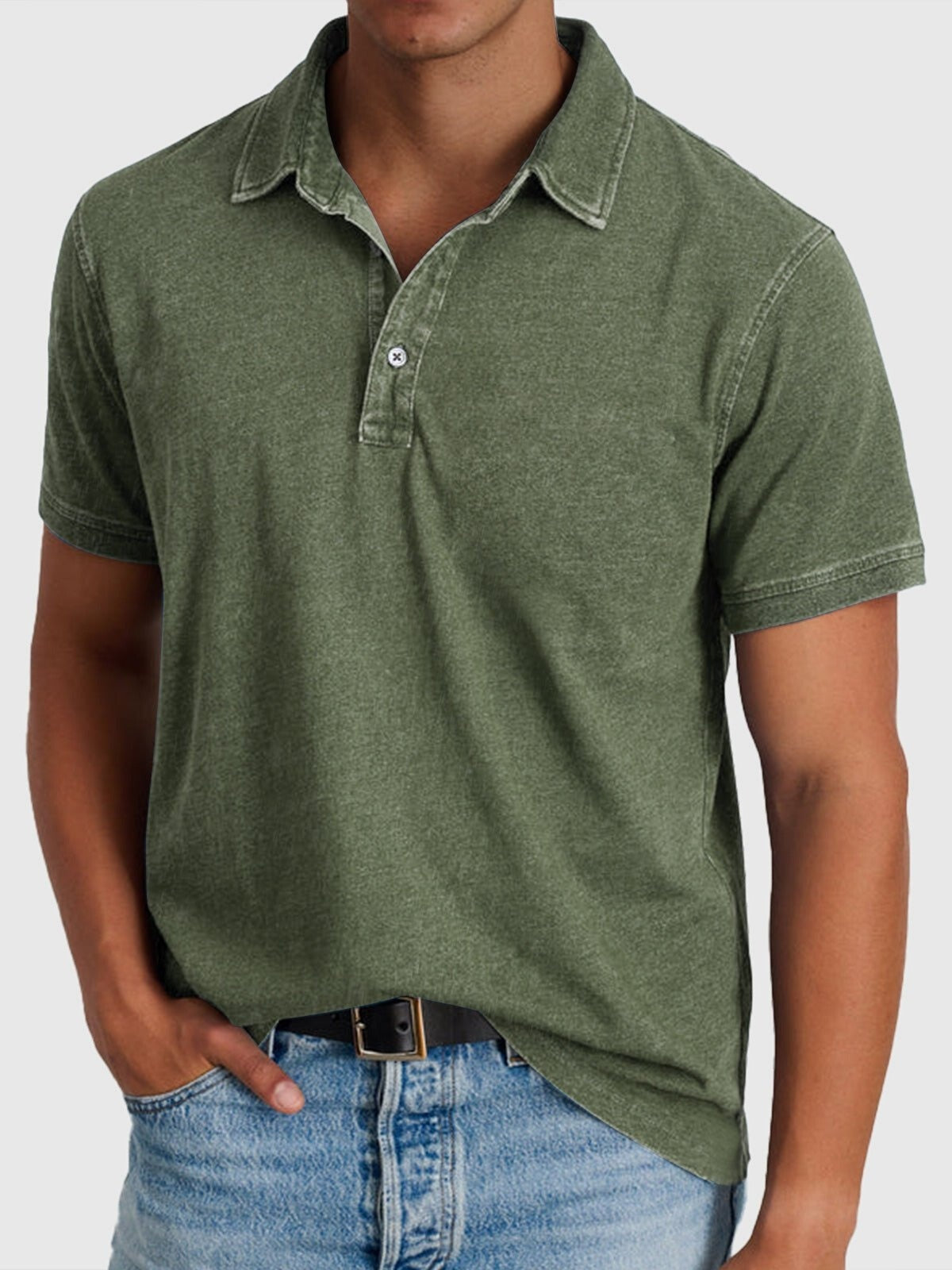 Mateo | Polo de Algodón Denim de Manga Corta Hombre Cuello Clásico