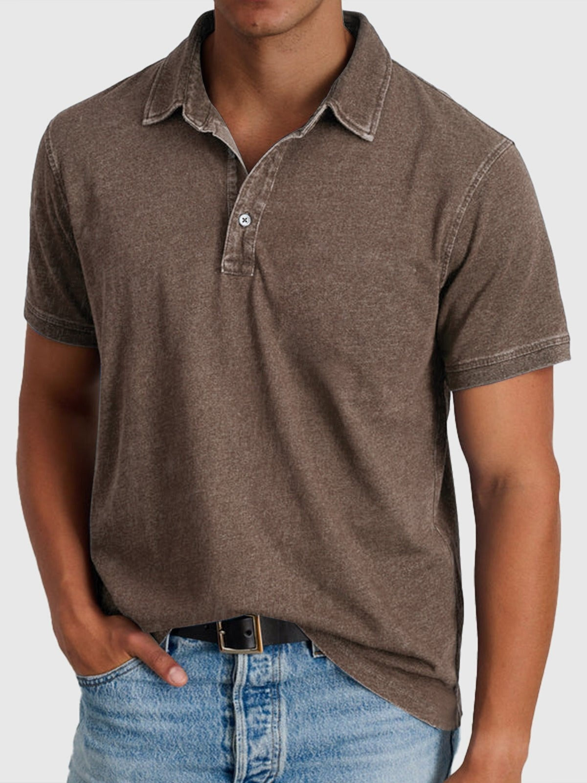 Mateo | Polo de Algodón Denim de Manga Corta Hombre Cuello Clásico