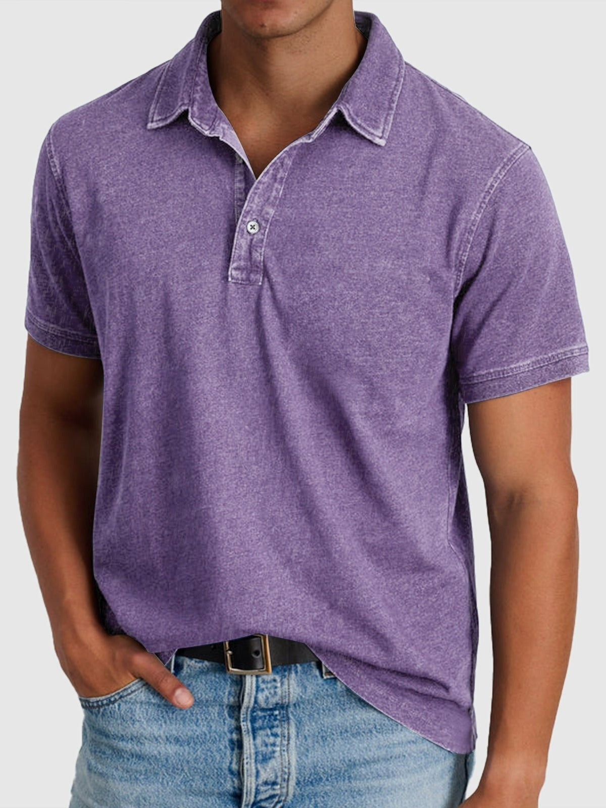 Mateo | Polo de Algodón Denim de Manga Corta Hombre Cuello Clásico