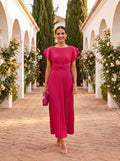 Nuvara | Mencía | Vestido Largo Plisado de Invitada Boda Invierno Mujer Manga Mariposa