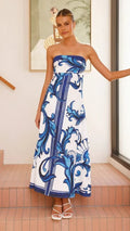 Nuvara | Mencía | Vestido Palabra de Honor Estampado Largo Mujer Sin Tirantes