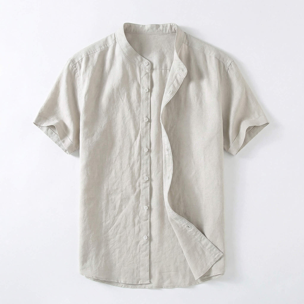 Miguel | Camisa de Lino de Manga Corta Hombre Cuello Mao