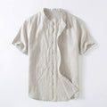 Miguel | Camisa de Lino de Manga Corta Hombre Cuello Mao